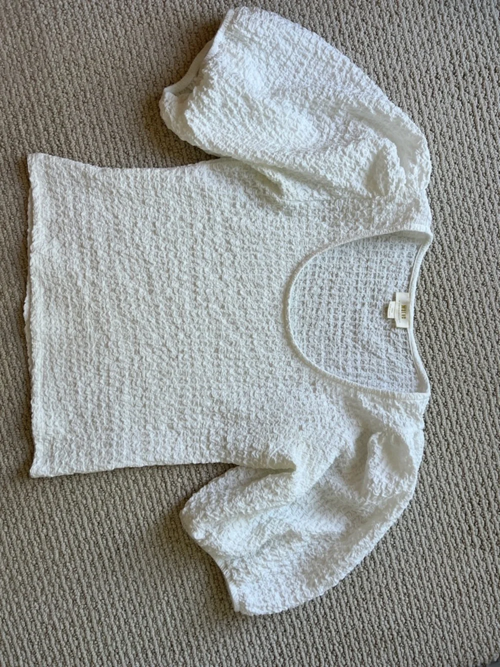 Anthropologie White Textured Puff-Sleeve Blouse